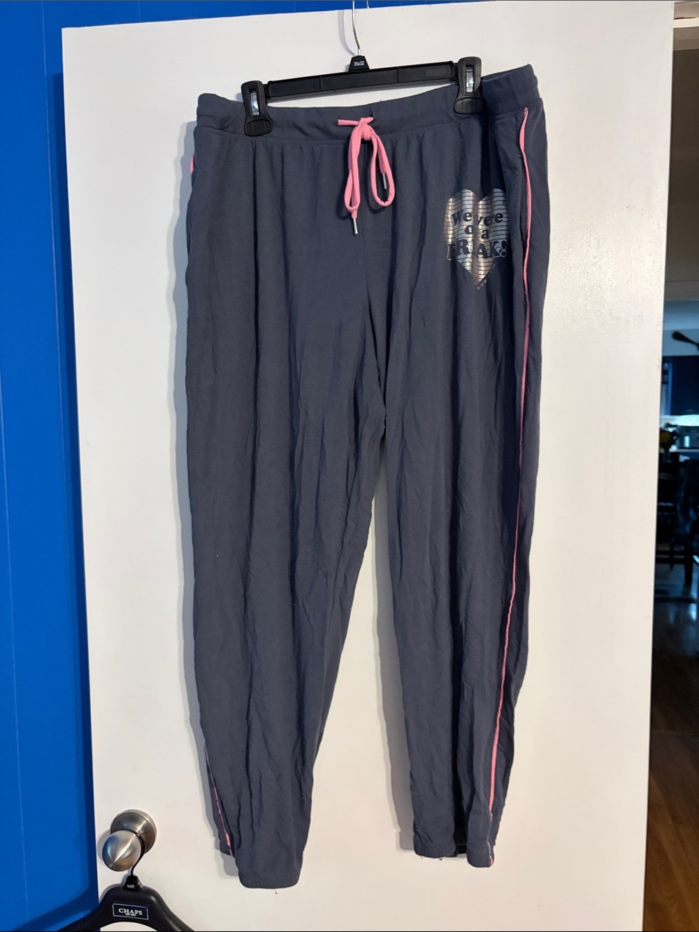 FRIENDS Gray Pajama Joggers with Pink Trim